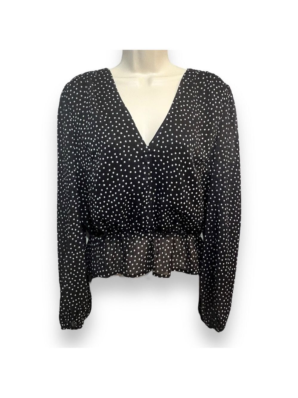 Re:named Women’s Star-Print Blouson Blouse Black Size Large